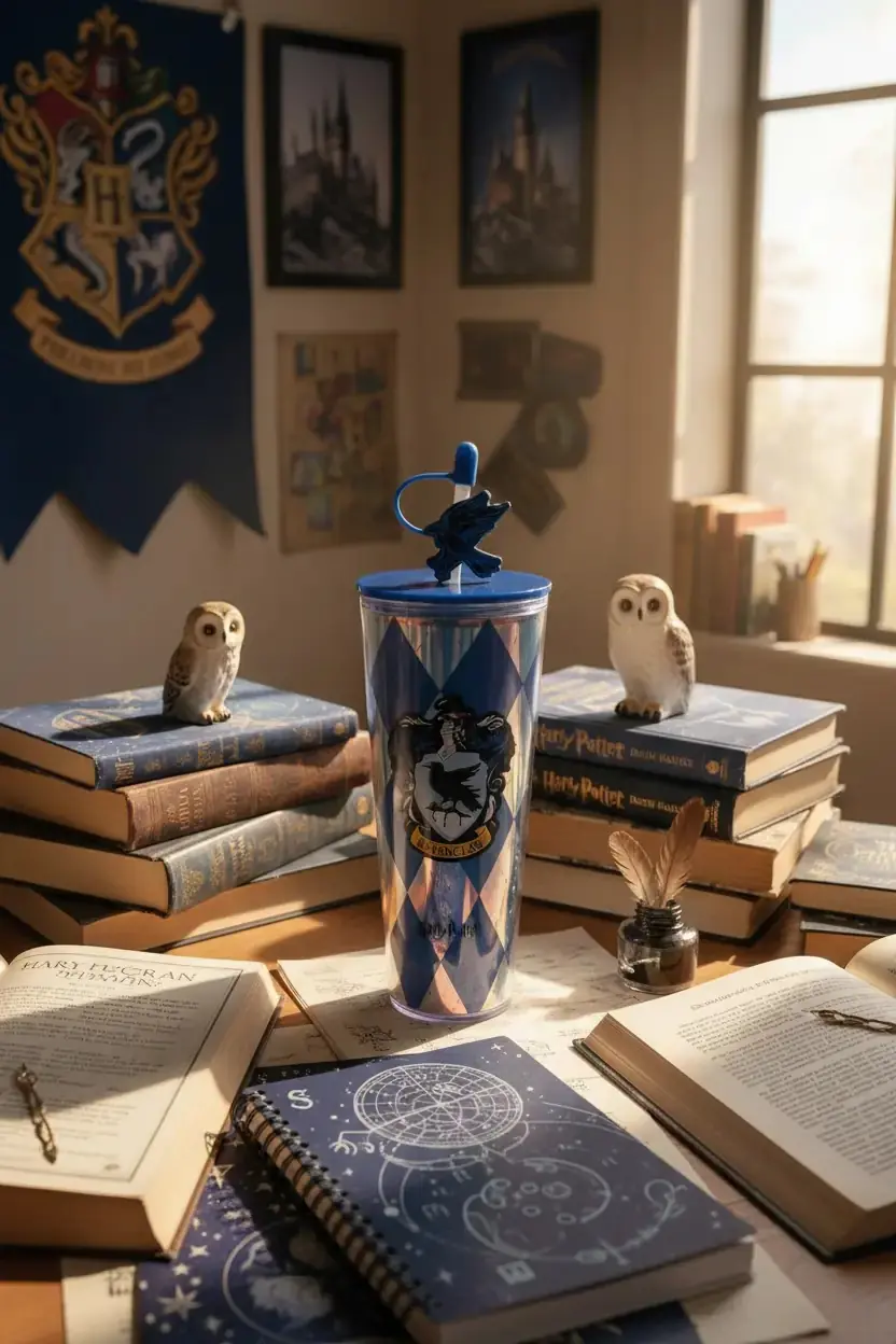 Harry Potter Lisanslı Ravenclaw Çift Cidarlı Pipetli Plastik Şişe – Sızdırmaz Kapaklı Matara 285 gr