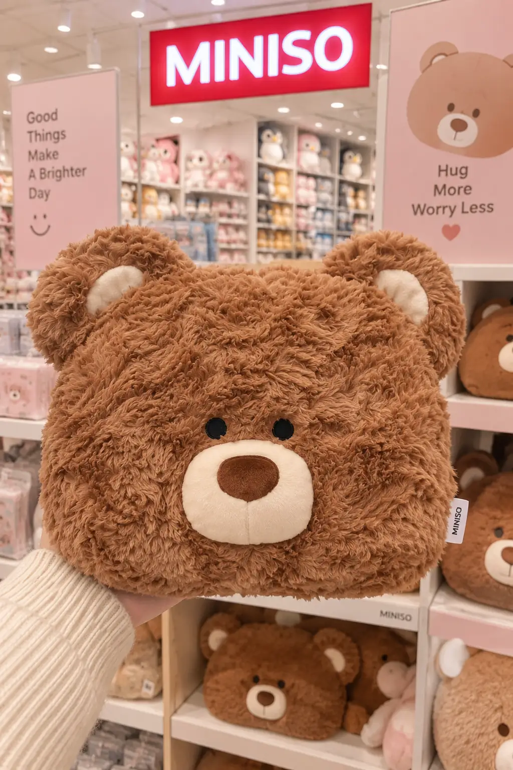 Miniso Lisanslı Gift Bear Chubby Baş Şekilli Yastık – Yumuşak 38 Cm
