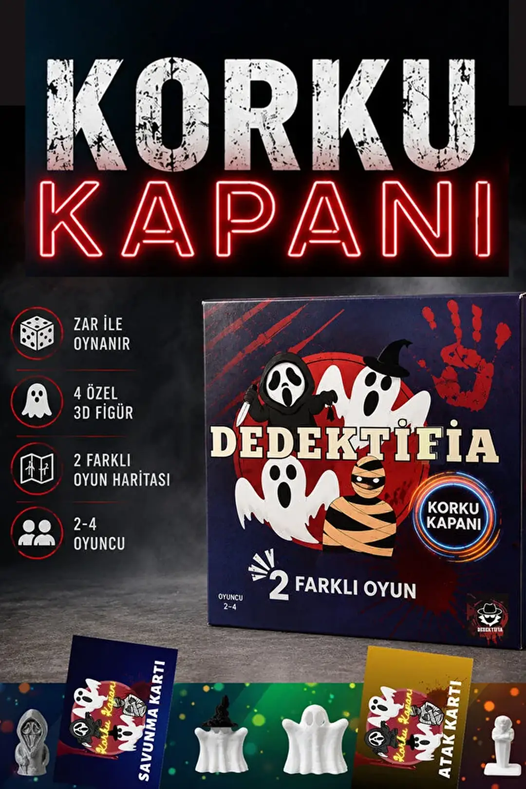 Dedektifia Korku Kapanı Masa Oyunu – 2-4 Oyuncu 3D Figürlü