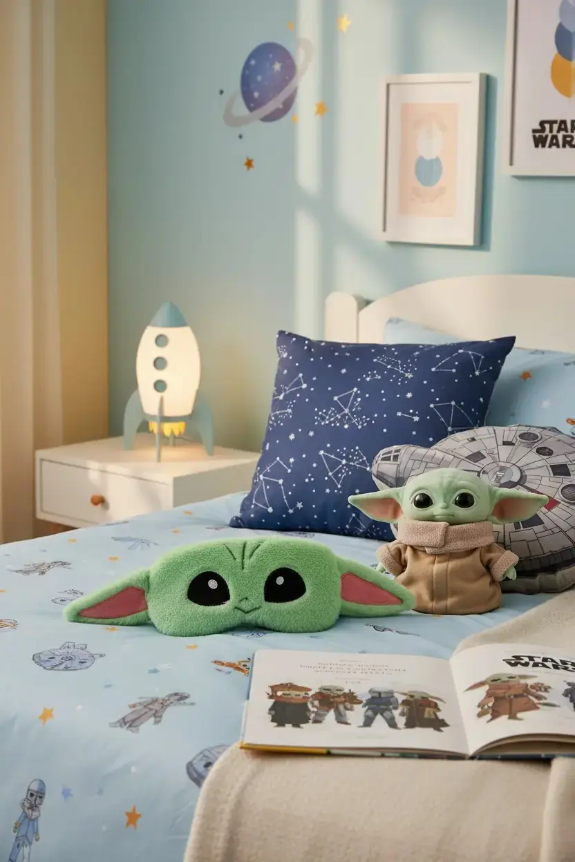 Star Wars Lisanslı Grogu Peluş Uyku Maskesi 20 Cm – Gözleri Açık Yumuşak Tasarım
