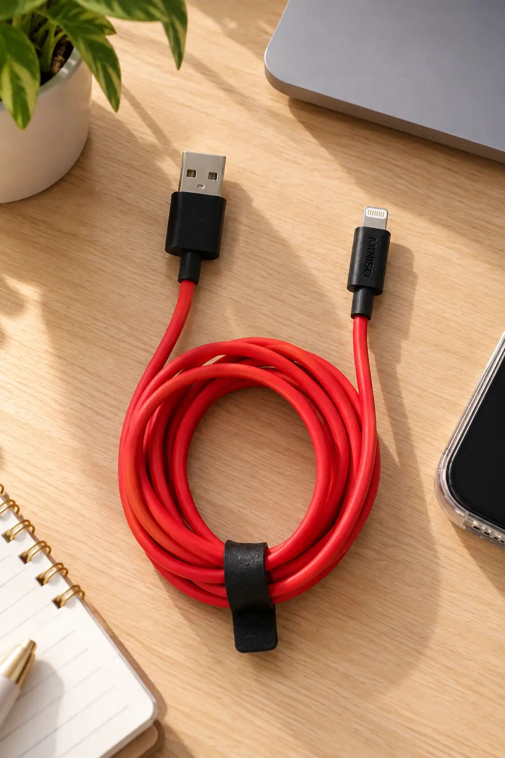 Miniso Lisanslı iPhone Hızlı Şarj ve Veri Kablosu – Dayanıklı TPE Kaplama ve Hareket Özgürlüğü Kırmızı 2M