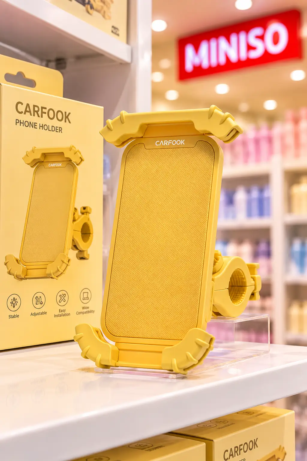 Miniso Lisanslı Bisiklet İçin Telefon Tutucu ABS ve Çinko Alaşım Güvenli Bağlantı Sarı 8,5 cm