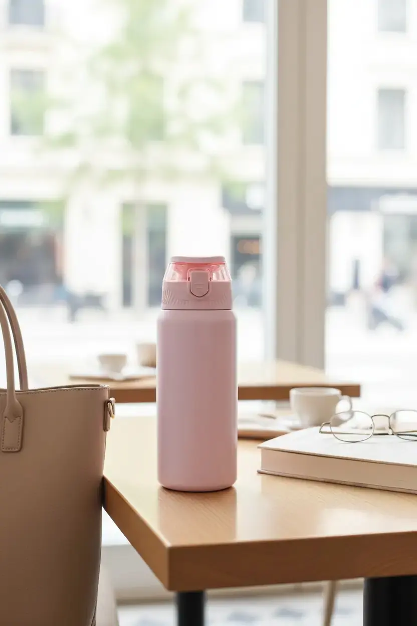 Minimalist Seri Kapaklı Termos Şişe (600 mL) (Pembe)