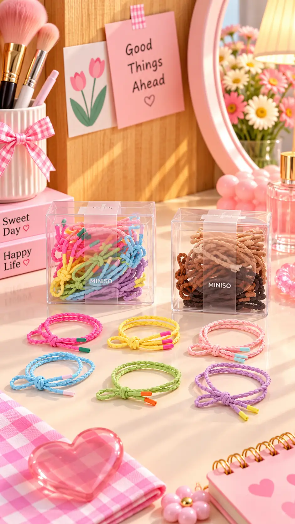 Miniso Lisanslı Kutulu Düğümlü Saç Tokaları (15 Adet) – Esnek & İz Bırakmayan Saç Lastiği