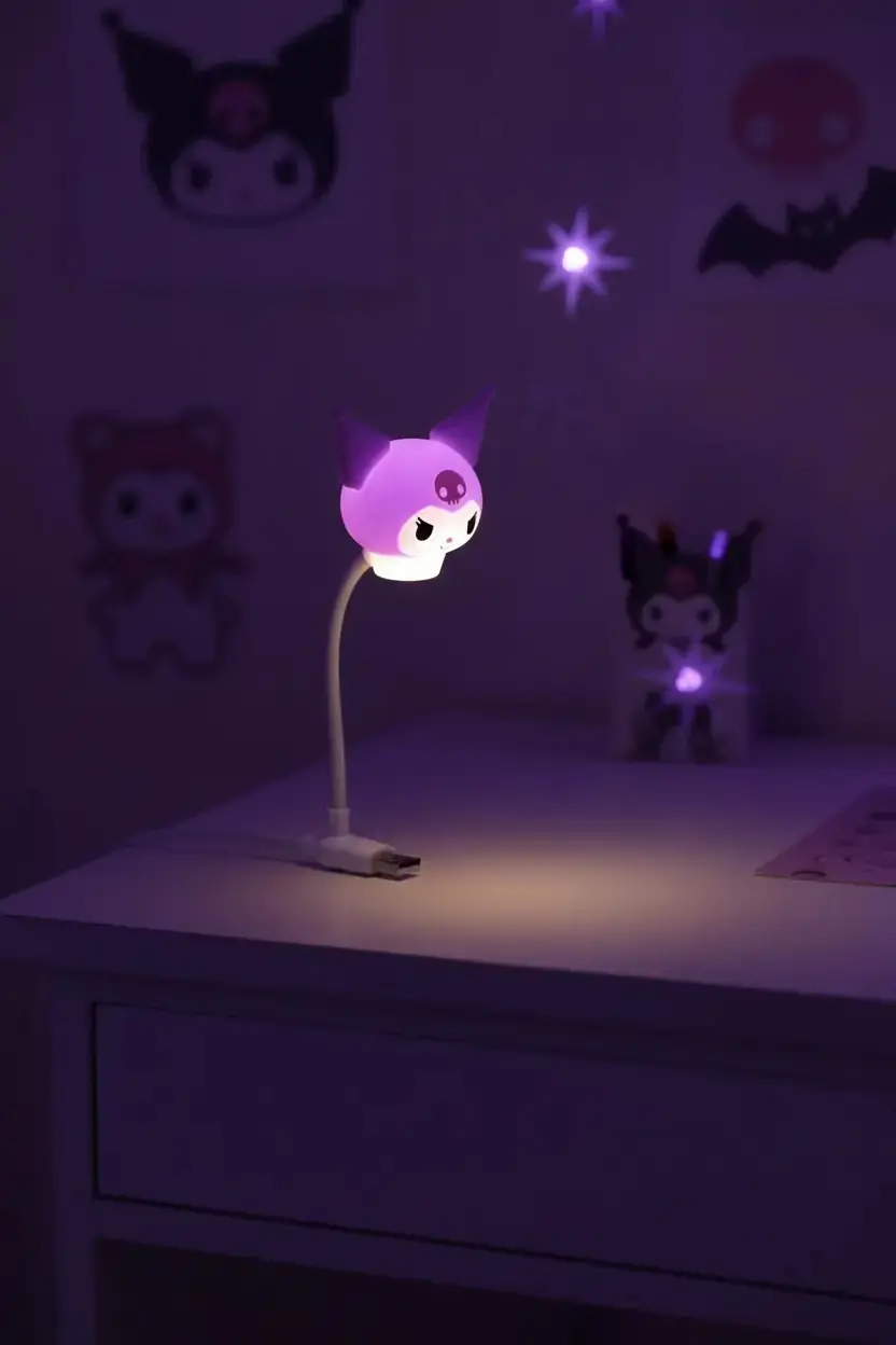 Sanrio Lisanslı Kuromi USB Portlu Gece Lambası 18 Cm – Yumuşak Işıklı Taşınabilir