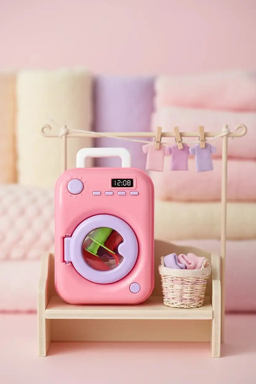 Miniso Lisanslı Pembe Çamaşır Makinesi Oyun Hamuru Seti