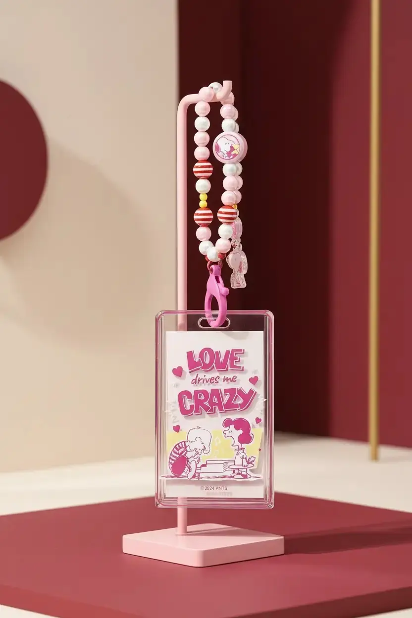Snoopy Lisanslı Pembe Serisi Boncuklu Kartlık – Şık ve Pratik Kart Taşıyıcı 15 Cm