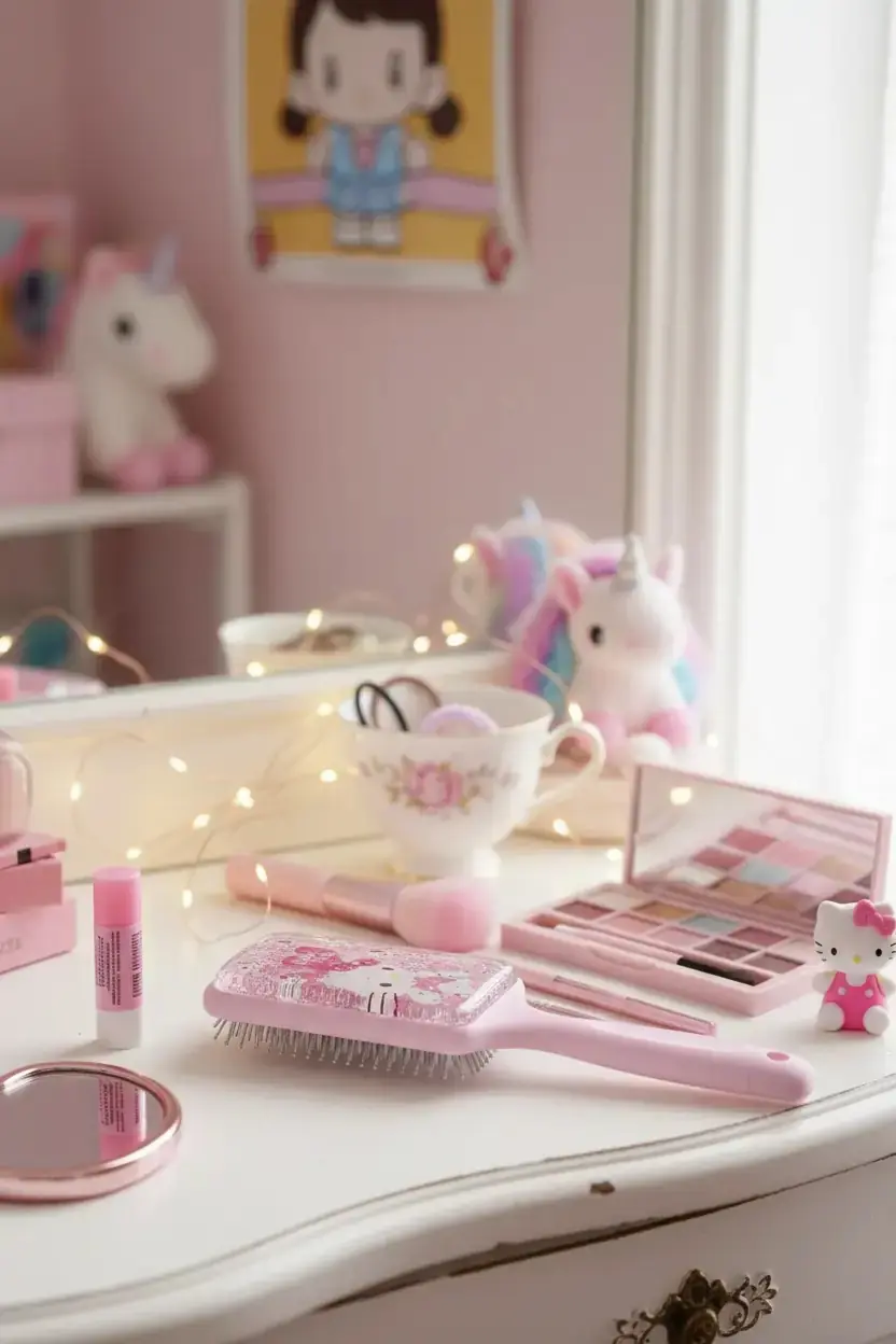 Sanrio Lisanslı Hello Kitty Pembe Serisi Simli Yastıklı Saç Fırçası – Konforlu ve Kolay Tarama 23 Cm