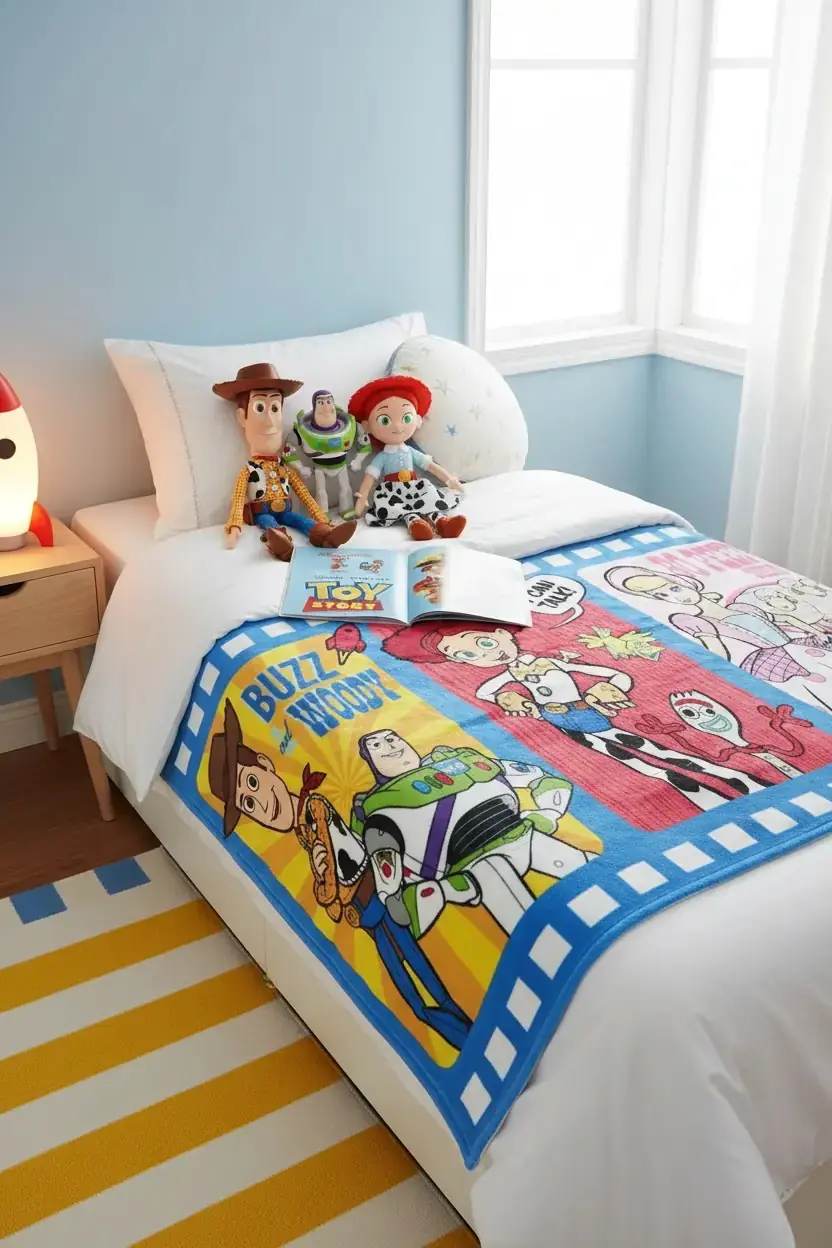 Disney Pixar Lisanslı Çift Taraflı Yastık-Battaniye Mavi 140 x 100 Cm – 2'si 1 Arada Konfor