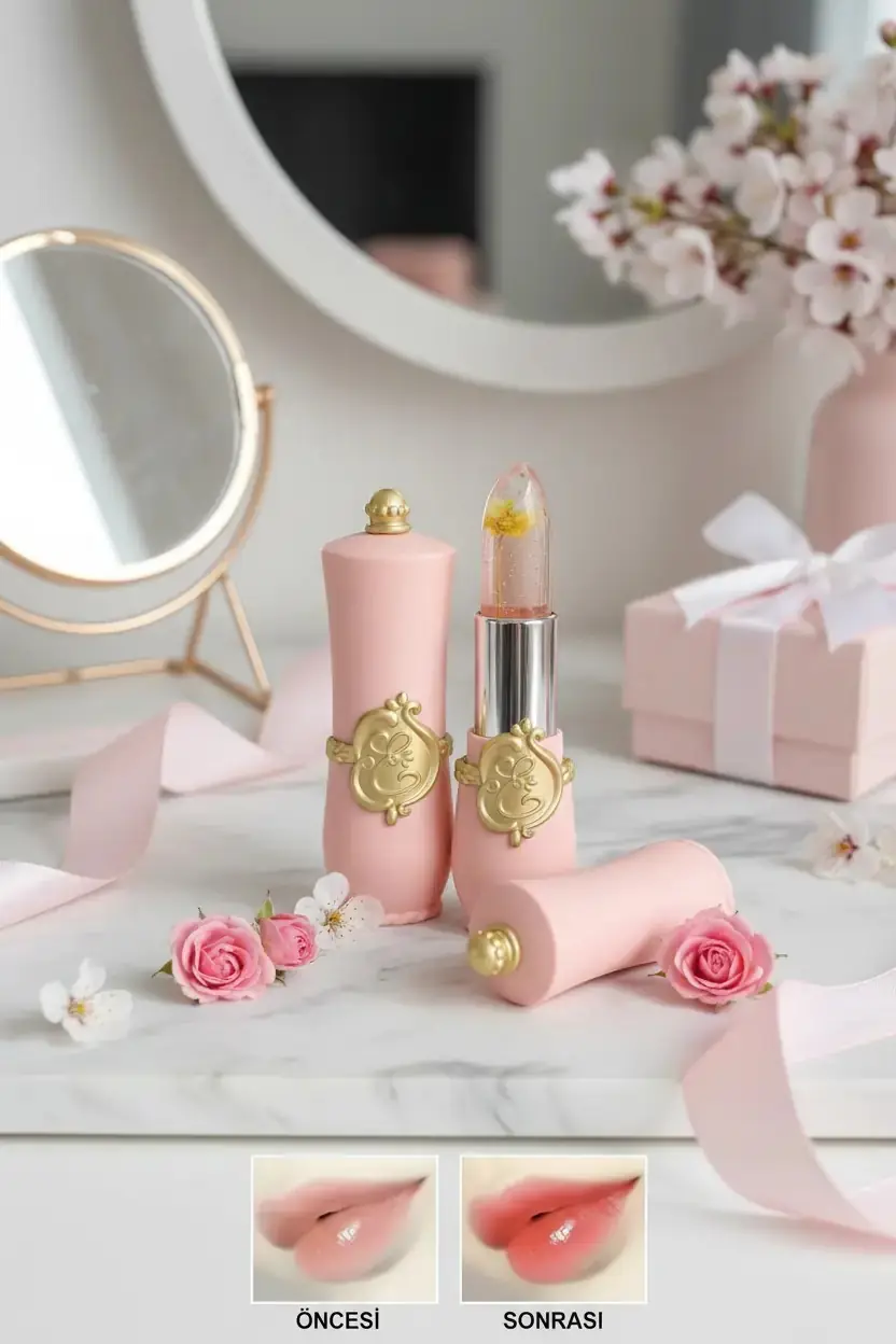 Pretty Beauty Çiçekli Ruj – Parlak Bitişli Hafif Dudak Makyajı