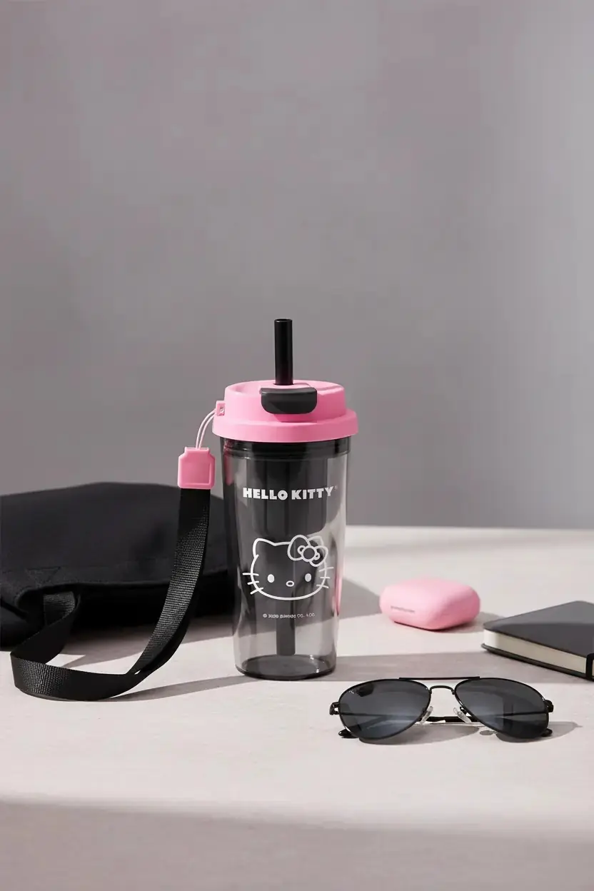 Hello Kitty Siyah Beyaz Serisi Çift İçimli Plastik Matara (5