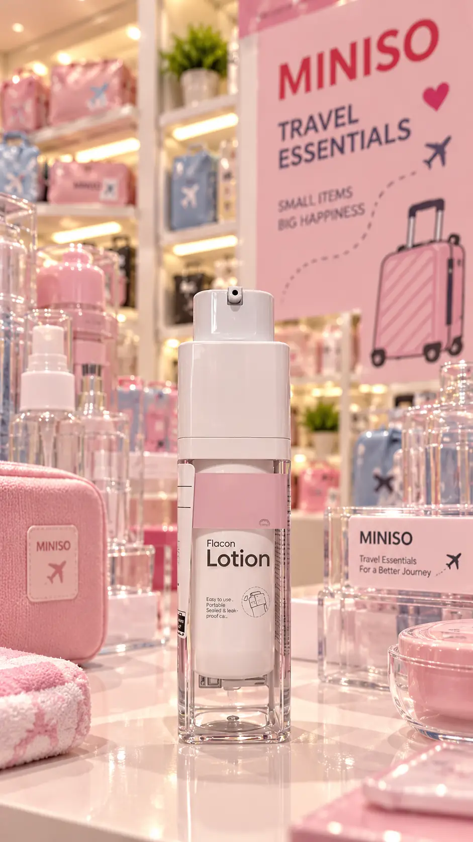 Miniso Lisanslı Vakumlu Pompalı Losyon Şişesi 30 ml – Sızdırmaz Seyahat Tipi