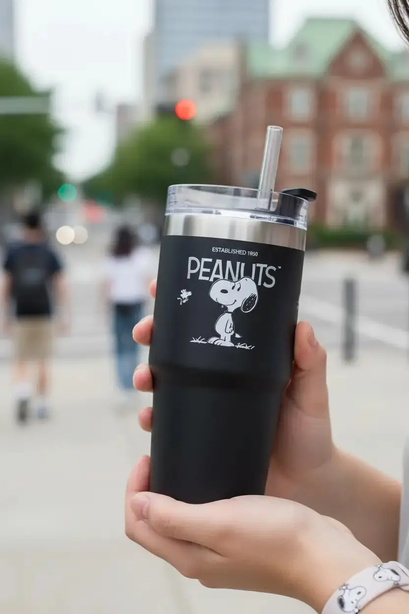 Peanuts Snoopy Lisanslı Pipetli Çelik Matara – 490 Ml – Paslanmaz Çelik