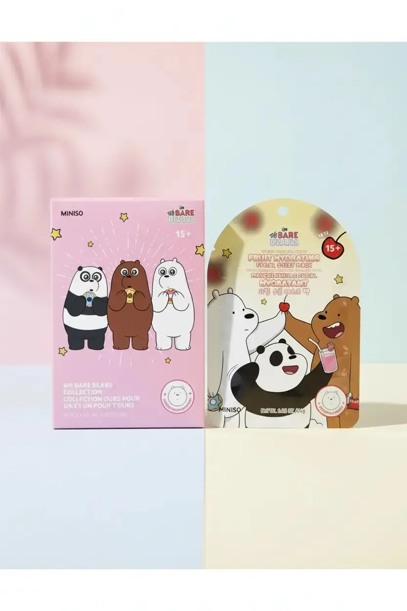 We Bare Bears Lisanslı Kiraz Özlü Meyveli Nemlendirici Kağıt Maske Eğlenceli Bakım