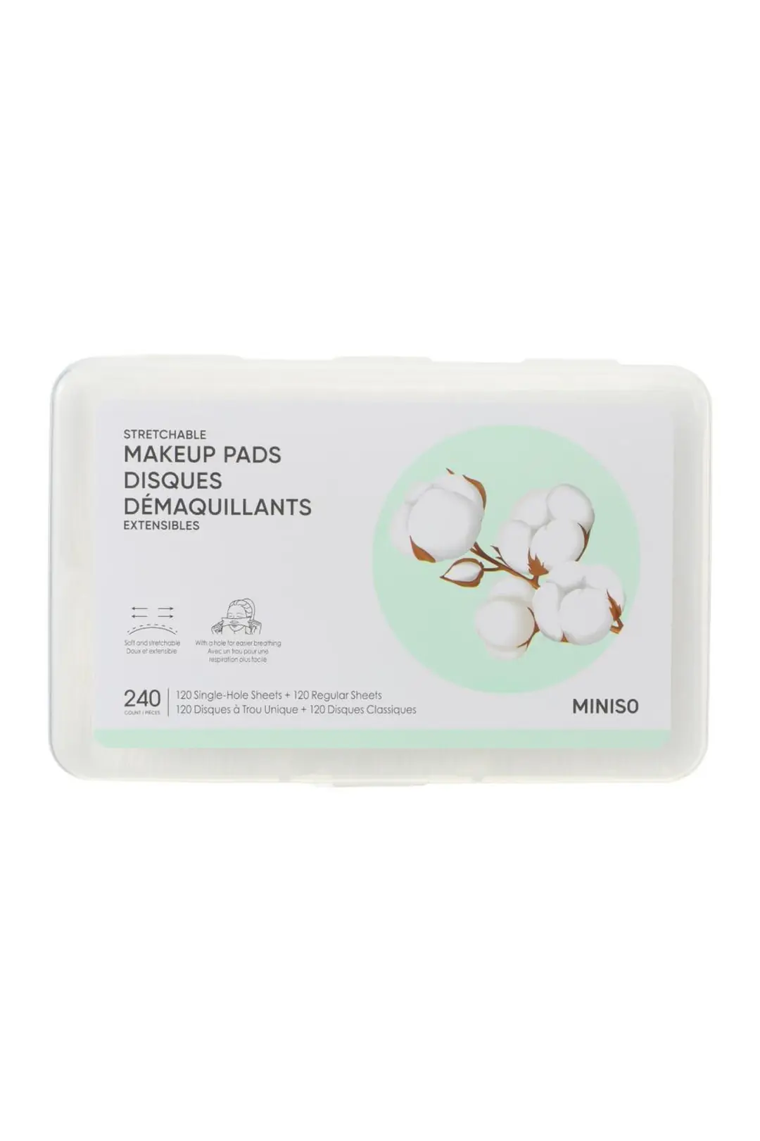 Miniso Lisanslı Esnek Makyaj Pamuğu 240 Yaprak – Tek Delikli ve Standart