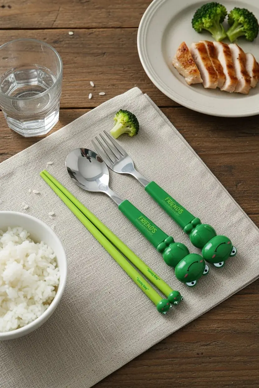 Figürlü Çatal Kaşık Chopstick Seti – Dayanıklı ve Eğlenceli