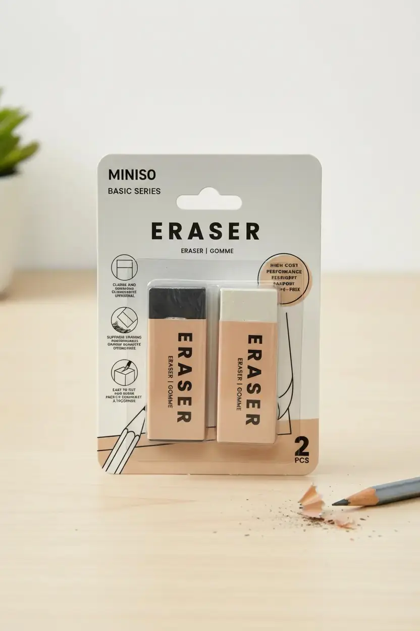 Miniso Lisanslı Basic Serisi Silgi Seti 2'li – Leke Bırakmayan Pratik Kırtasiye Ürünü