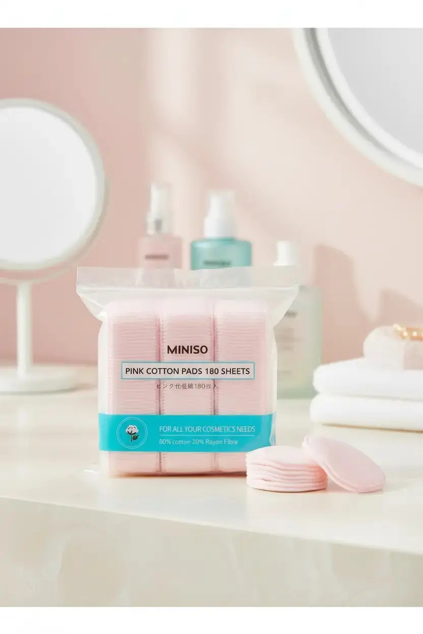 Miniso Lisanslı Temizlik Pedleri 180 Adet – Çift Yüzeyli Pamuklu Makyaj ve Tonik Pedi