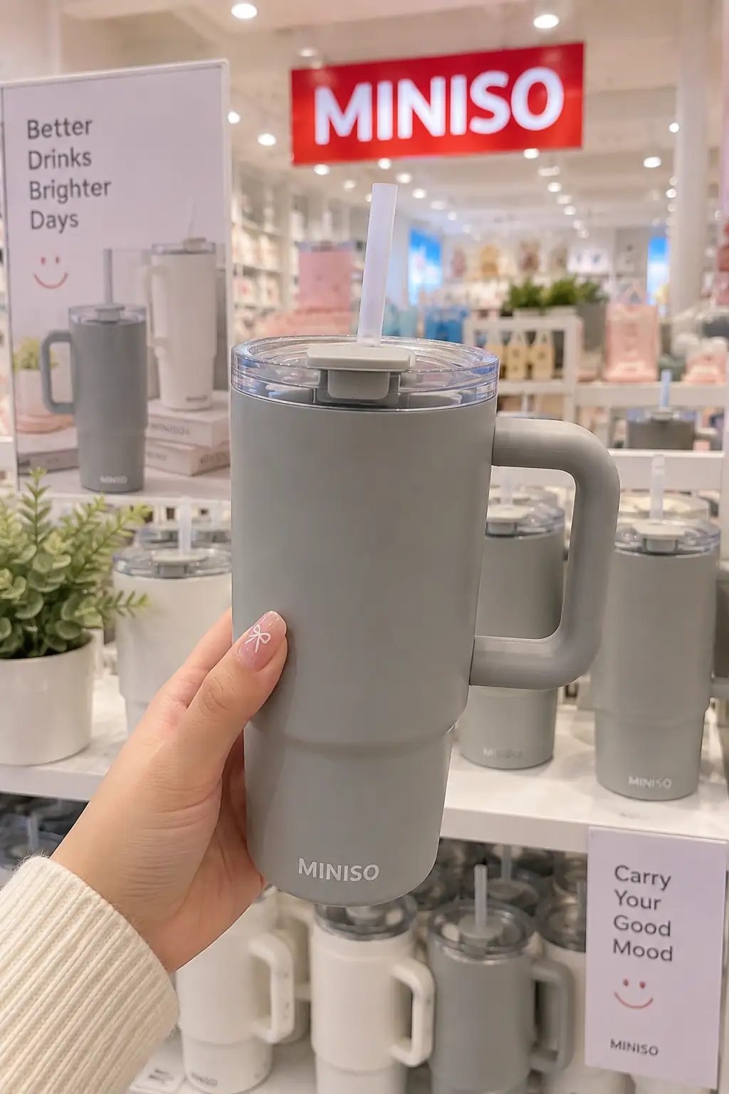 Miniso Lisanslı Pipetli Çift Duvarlı Çelik Termos 550 mL – Gri Minimal Tasarım