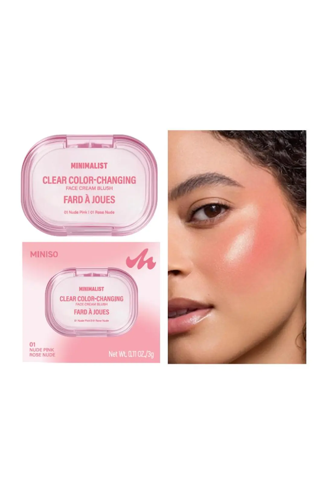Miniso Lisanslı Minimalist Renk Değiştiren Şeffaf Krem Allık – 01 Nude Pembe