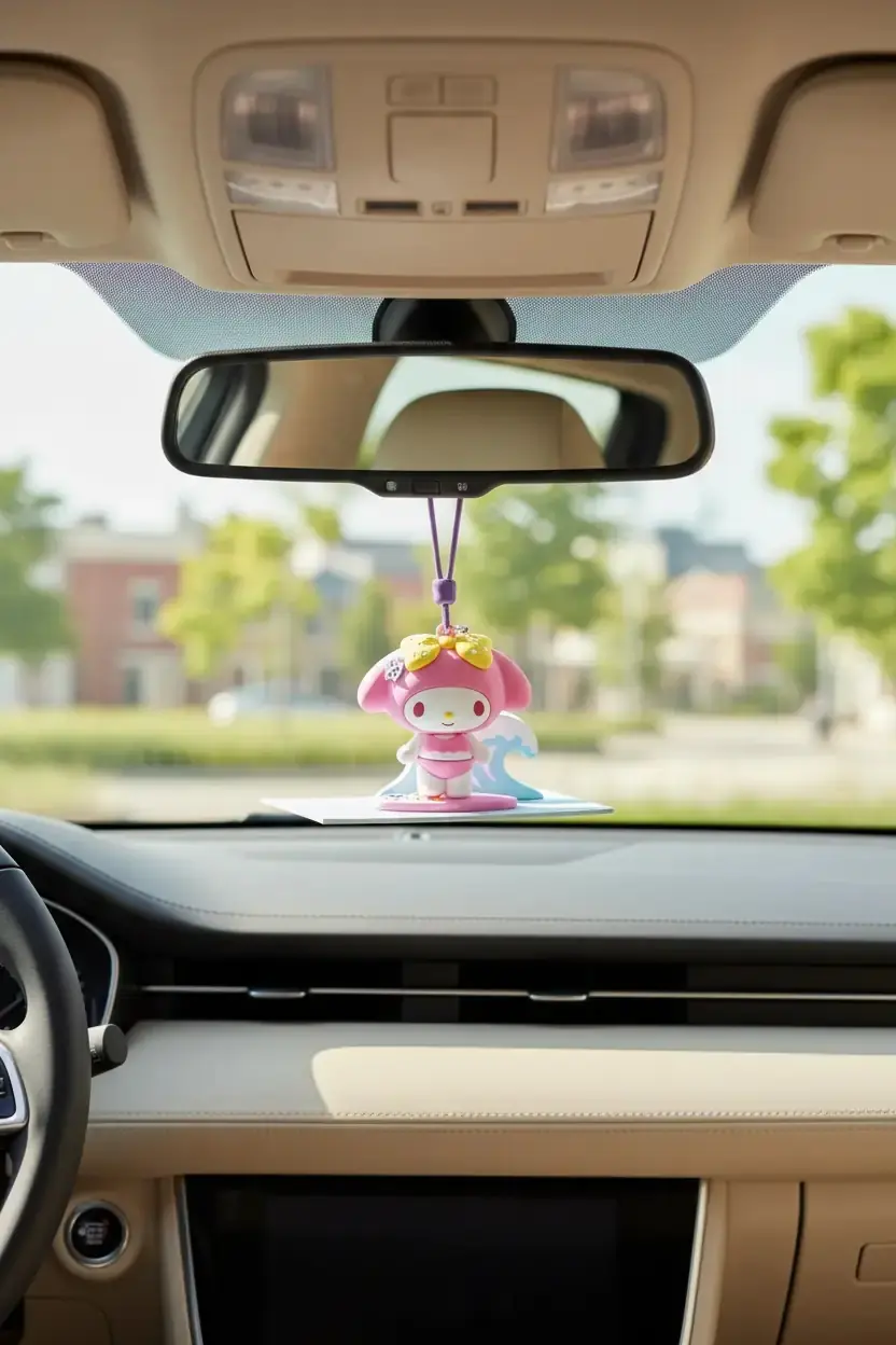 Sanrio Lisanslı Yaz Serisi My Melody Karakterli Dikiz Aynası Araba Süsü ve Dekoratif Araç Aksesuarı