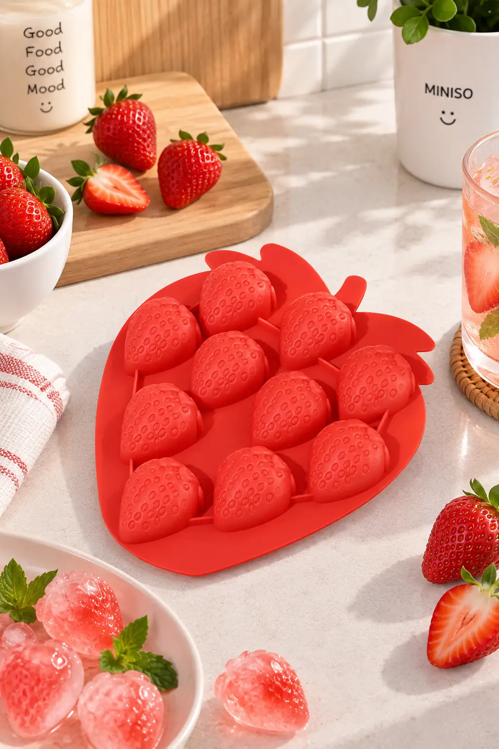 Miniso Lisanslı Çilek Serisi Silikon Buz Kalıbı Kırmızı – Pratik Sunum 19 Cm