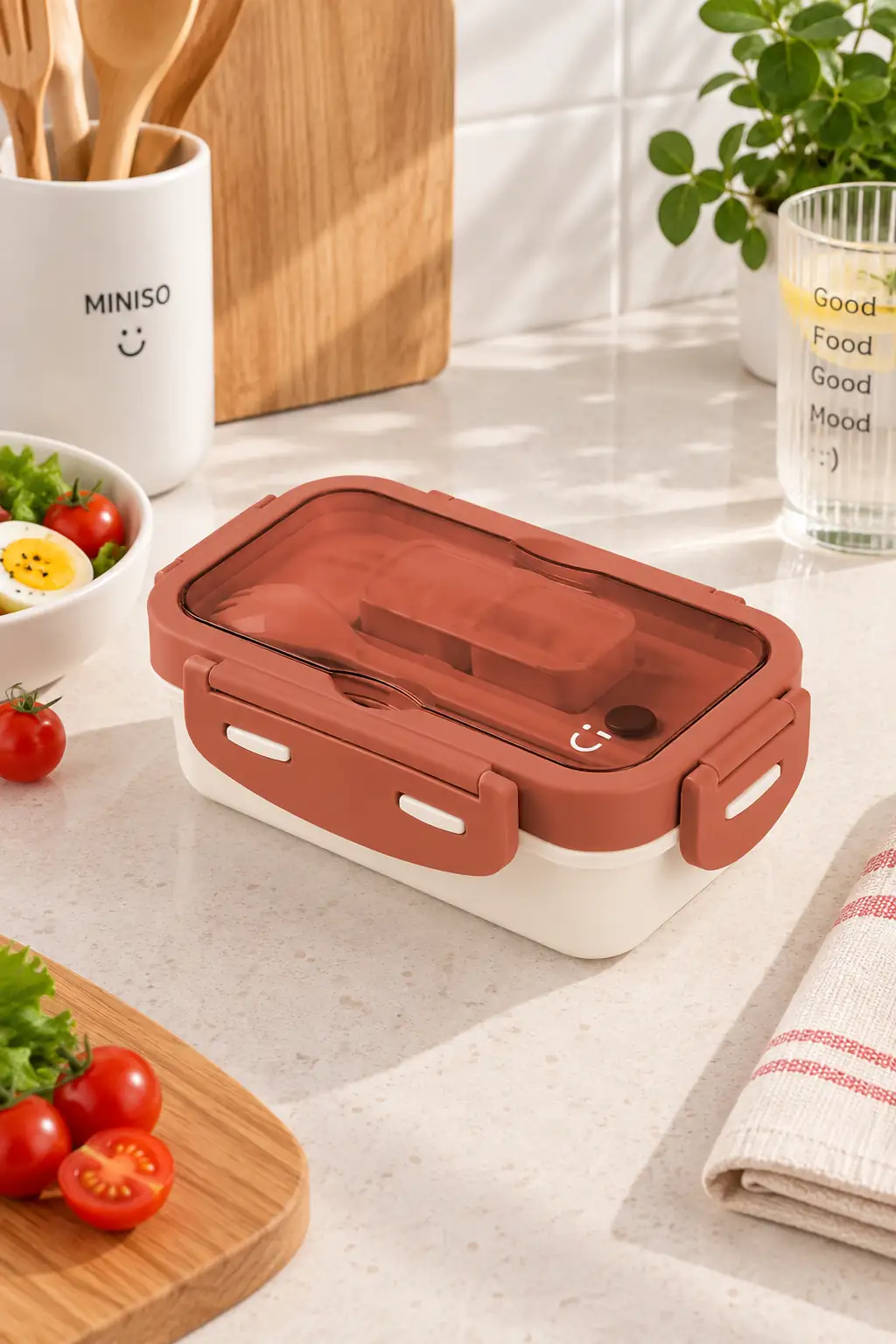 Miniso Lisanslı Simple Yemek Kabı Kırmızı 880 Ml – Çatal Bıçaklı