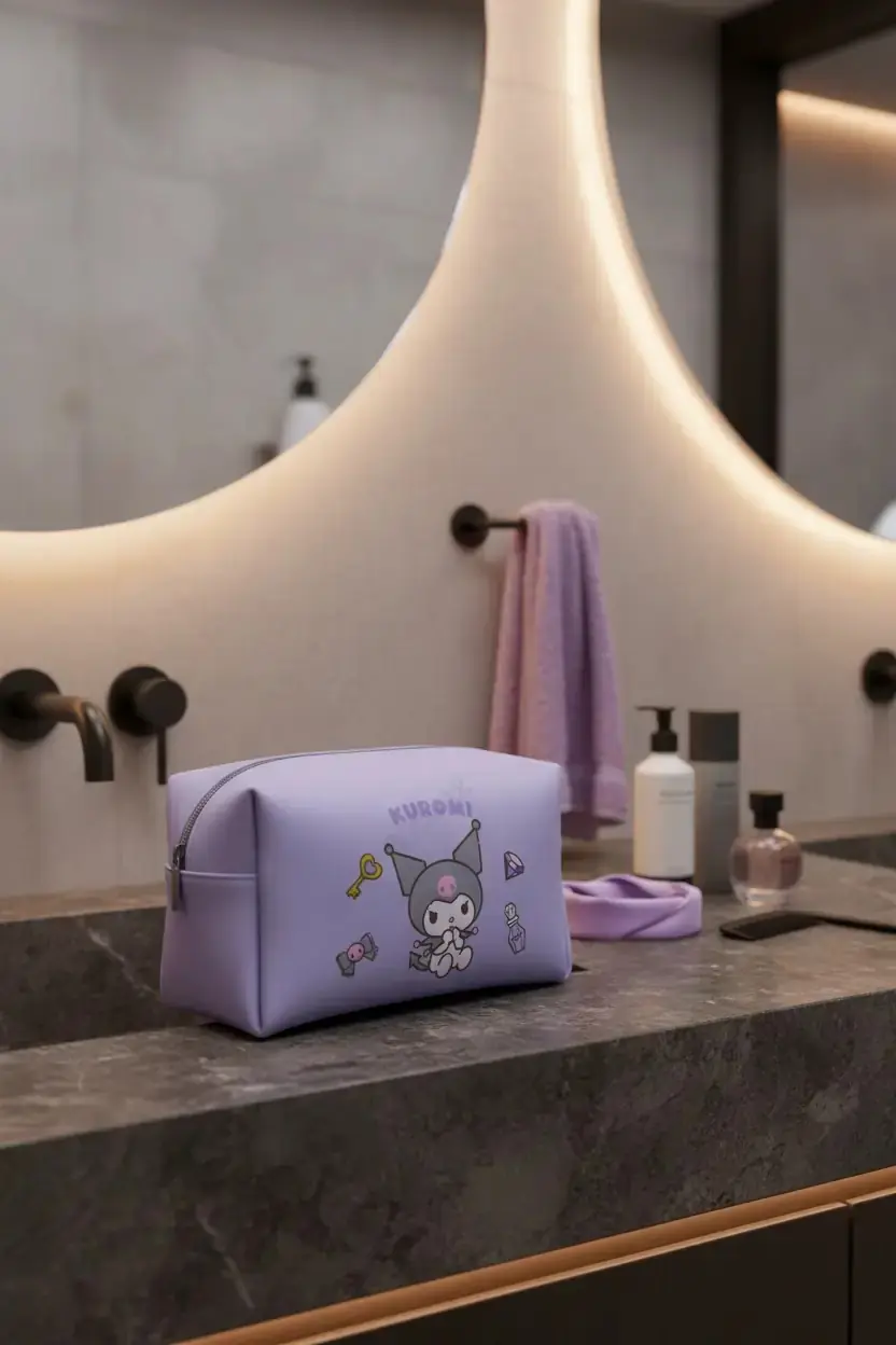 Kuromi Lisanslı Büyük Kapasiteli Kozmetik Çantası 20 x 10 x 12 cm – Mor