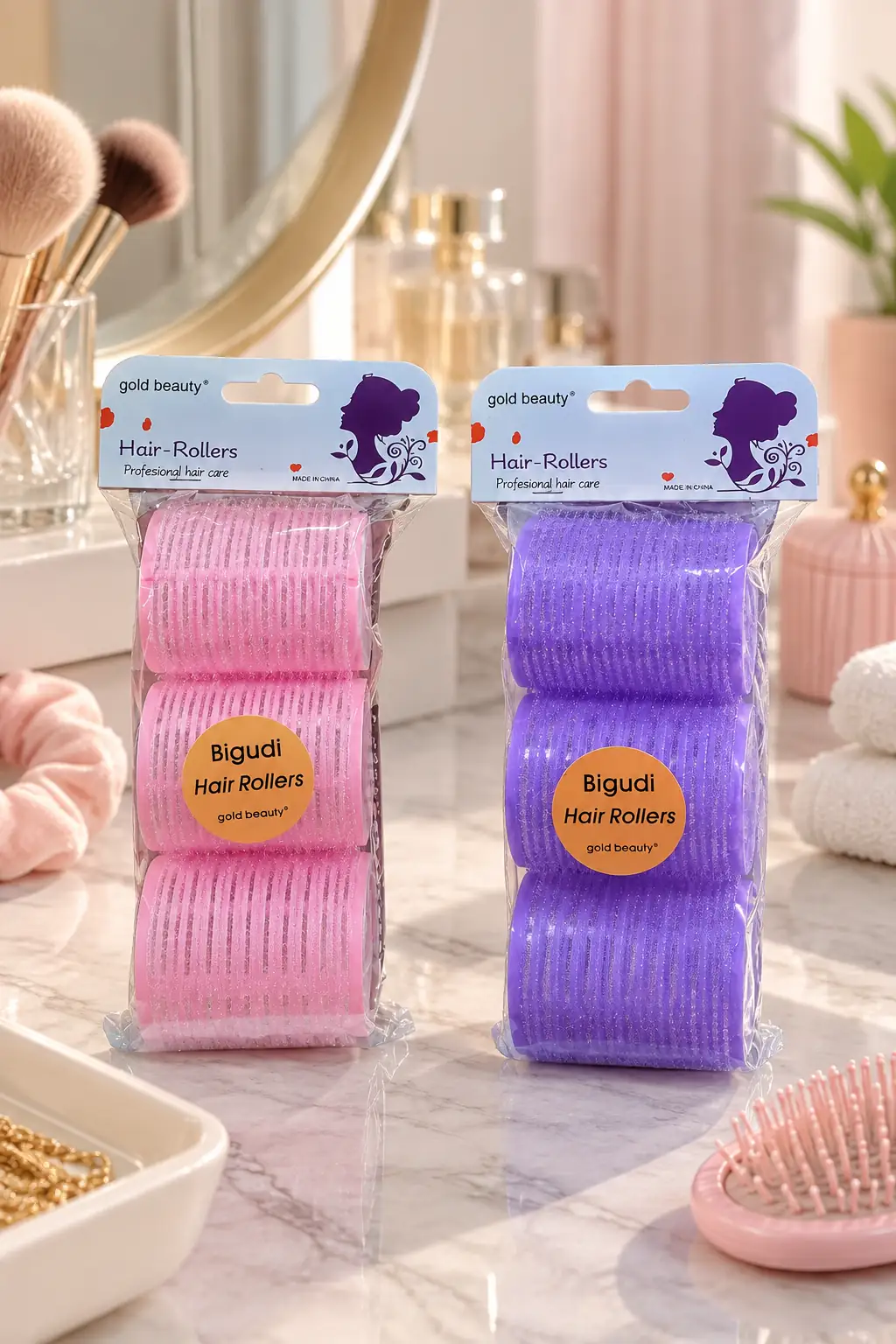 Gold Beauty Mega Boy Cırtlı Yapışkanlı Saç Bigudisi – 3'lü Set