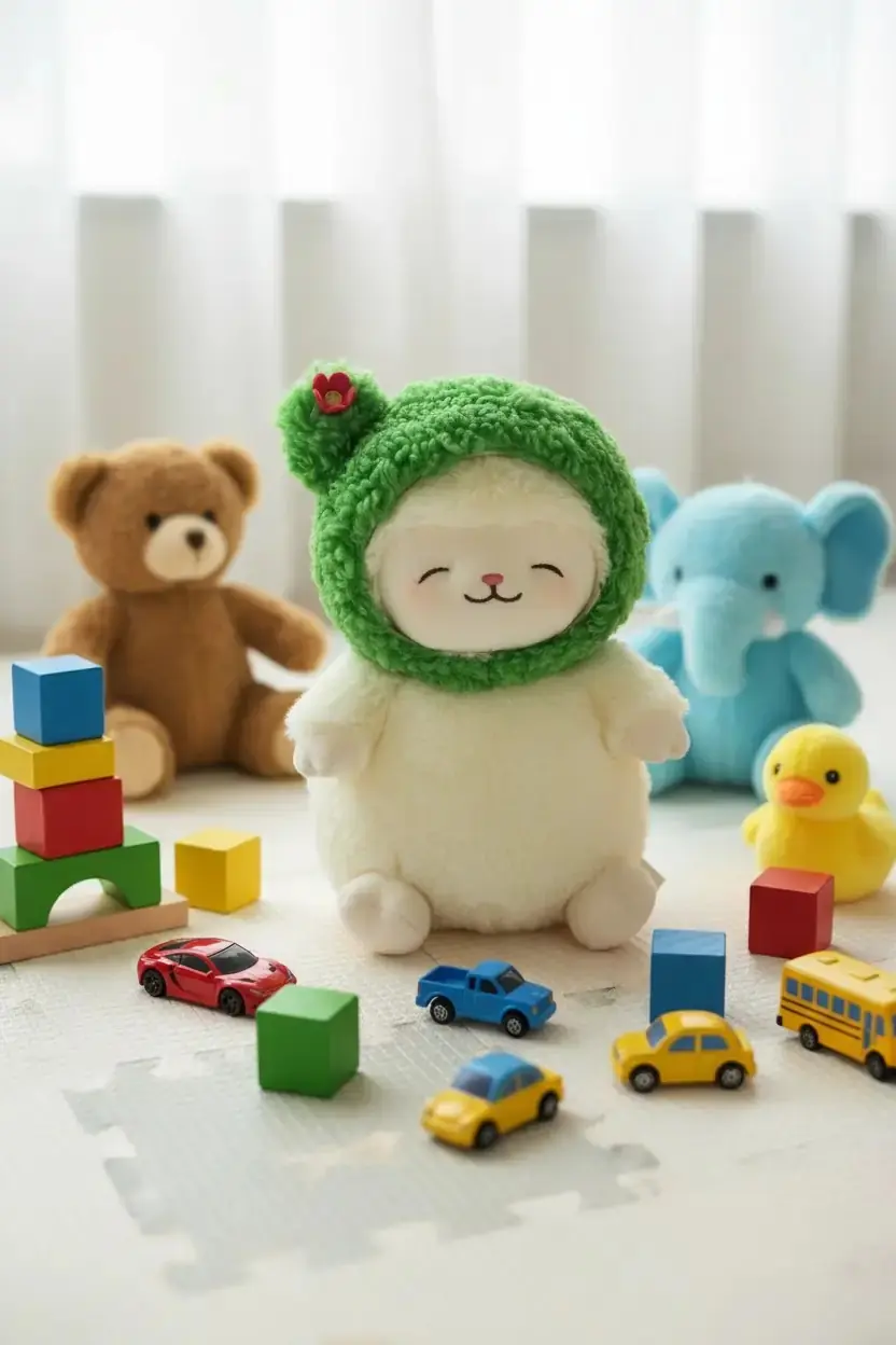 Miniso Lisanslı Kuzu Baa Serisi Kaktüs Şapkalı Peluş Bebek – Yumuşacık Uyku Arkadaşı 26 Cm