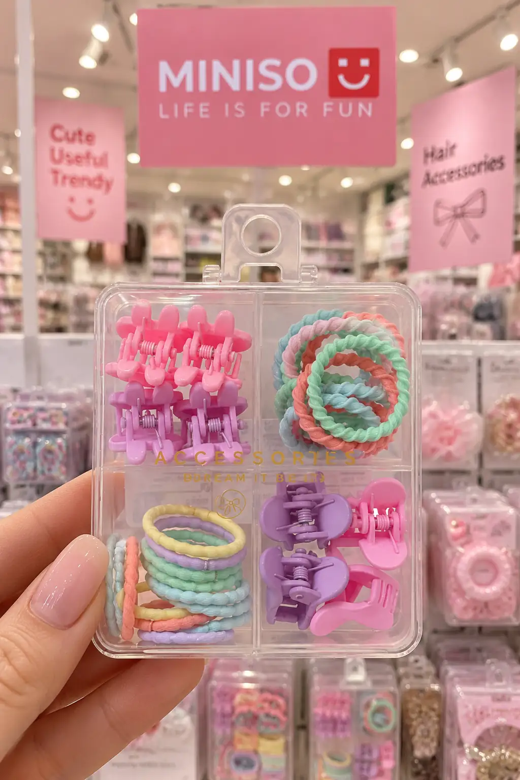 Miniso Lisanslı Renkli Çocuk Toka Seti (32 Adet) – Şeffaf Kutulu Karışık Lastik ve Kıskaç Toka Aksesuar Seti
