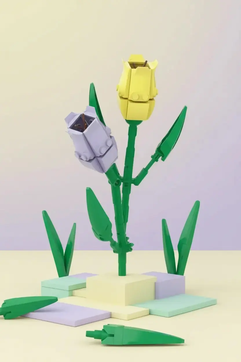 Miniso Lisanslı Çiçek Serisi Lale İnşa Blokları Seti ABS Dekoratif Çiçek Yapım Bloğu