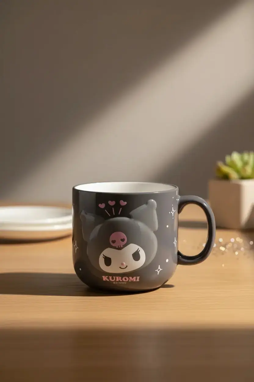 Sanrio Lisanslı Kuromi Seramik Kupa 450 mL – Kabartmalı Tasarım