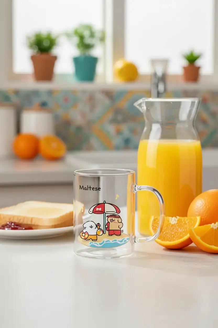 Maltese Lisanslı Borosilikat Dayanıklı Cam Bardak ve Meşrubat Bardağı (420 ml) – Pembe