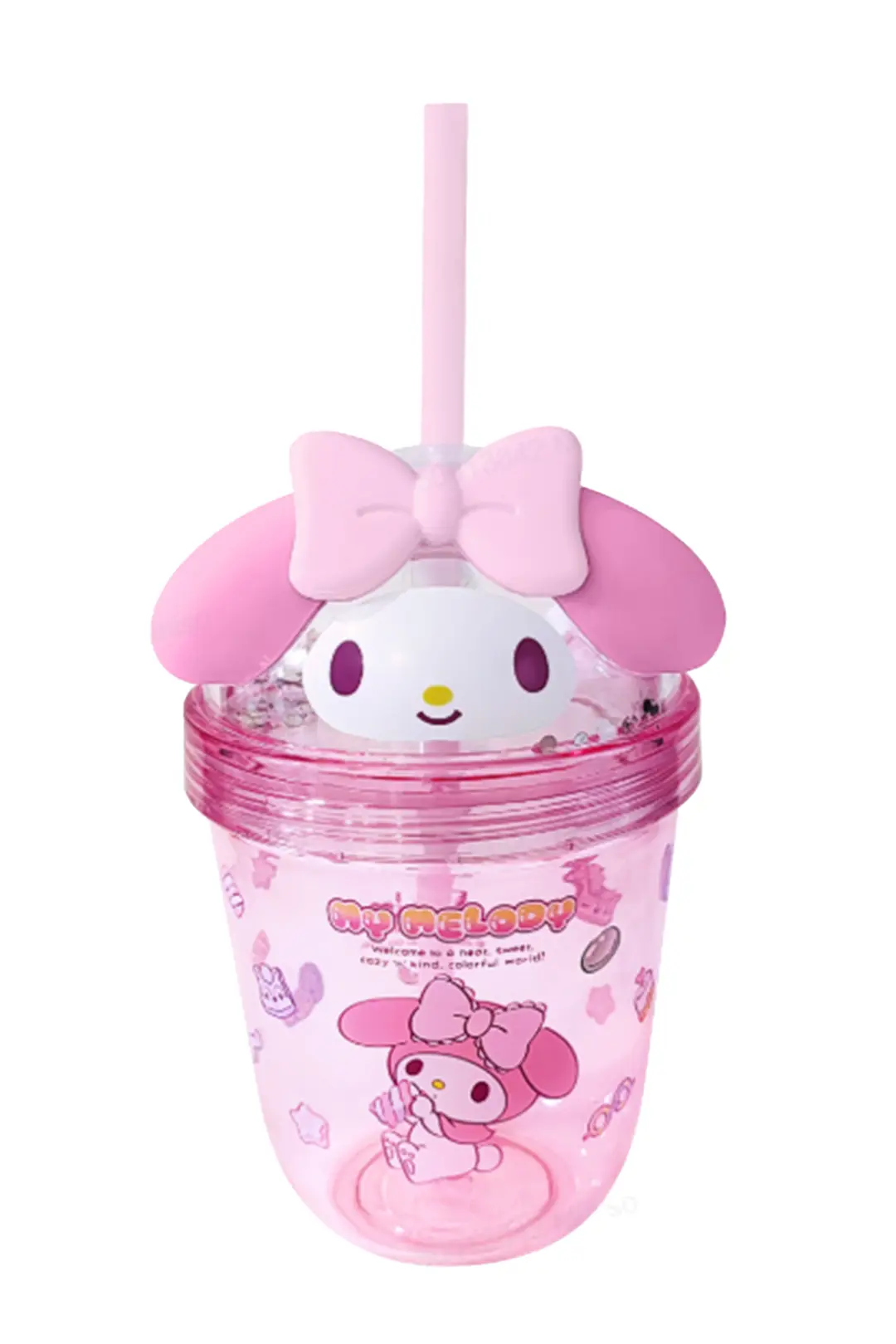 Sanrio Lisanslı My Melody Tatlı Fabrikası Serisi Fiyonk Detaylı Pipetli Su Şişesi 435 ml