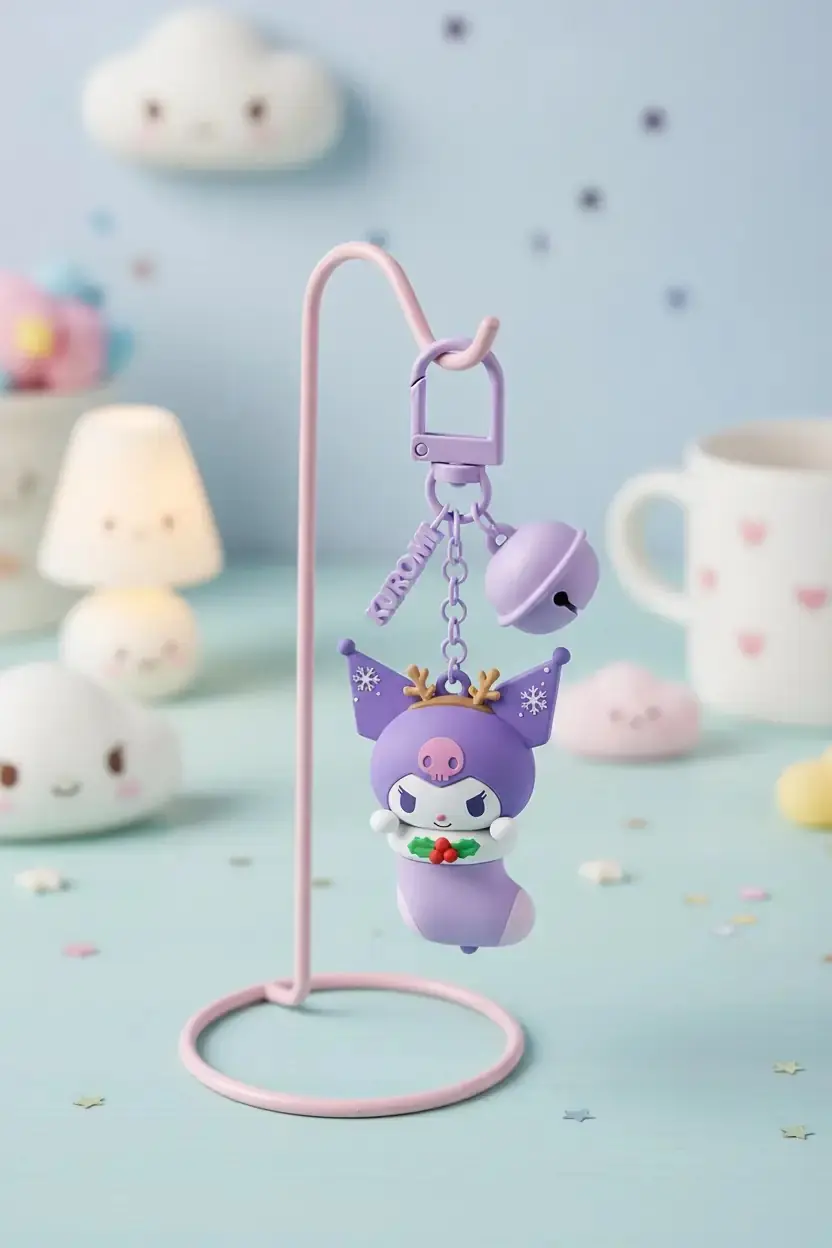Sanrio Lisanslı Kış Serisi Işıklı Anahtarlık – Kuromi Temalı Figürlü Çanta Aksesuarı ve Hediyelik