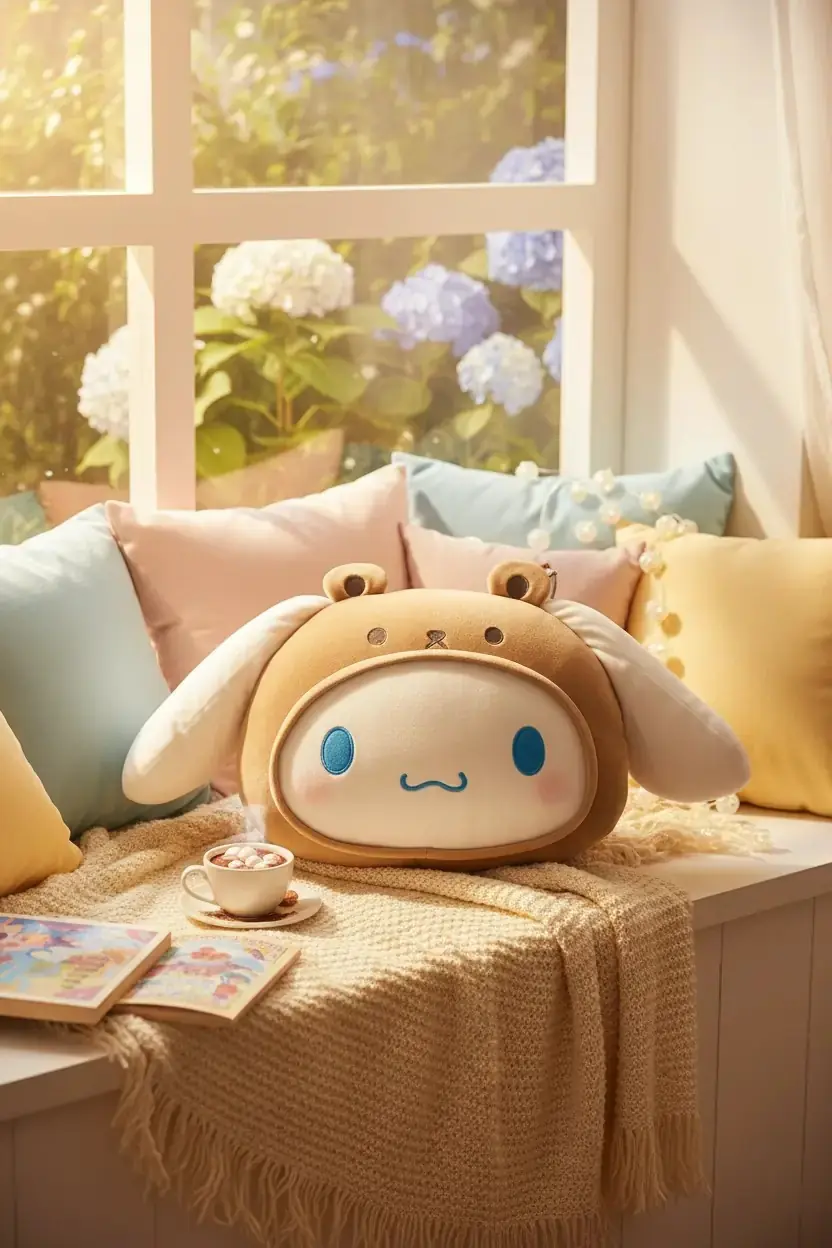 Sanrio Lisanslı Cinnamoroll Yastık 37 Cm – Baş Şekilli Yumuşak Dekoratif