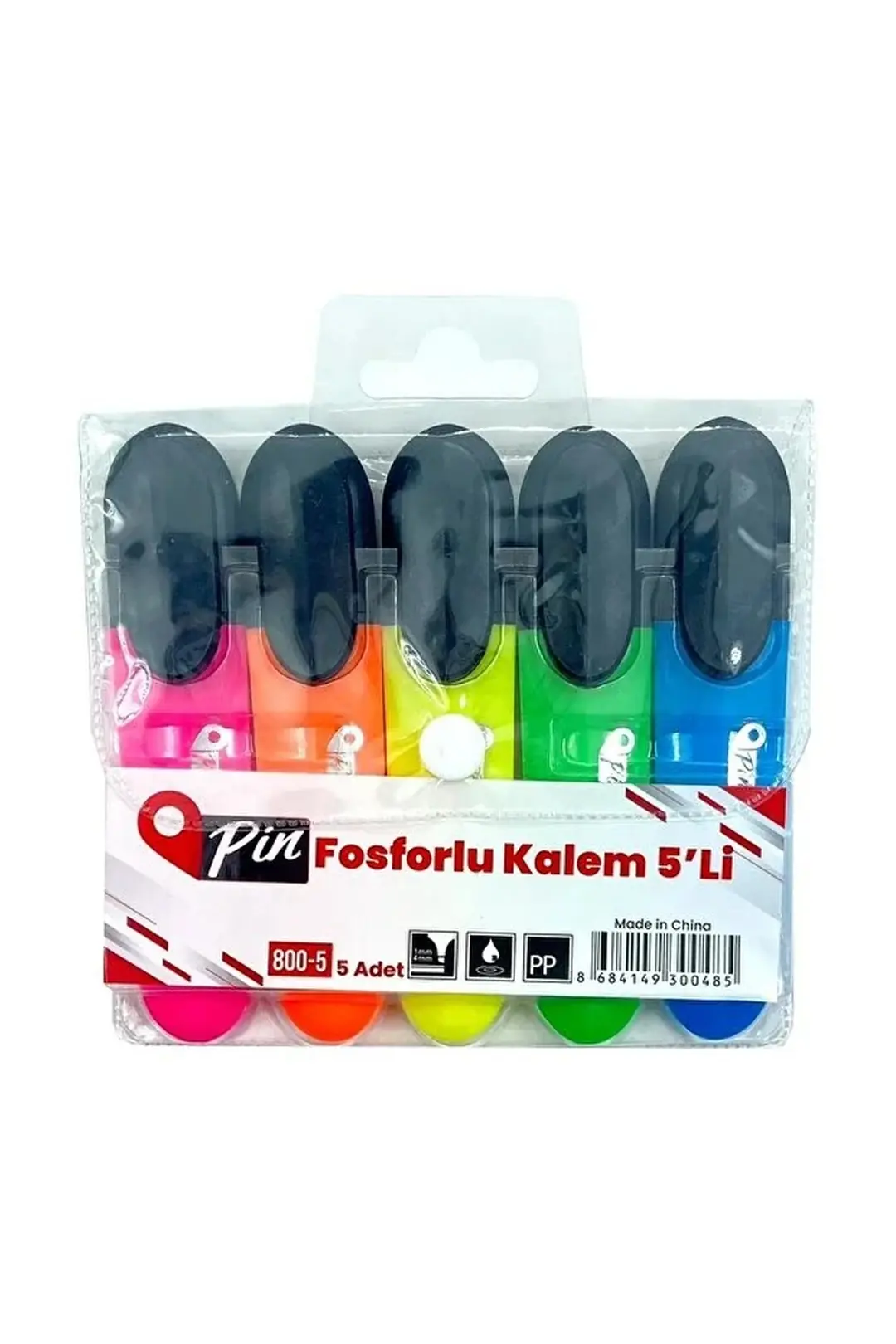 Pin Fosforlu Kalem 5 Renk – Canlı Renkli Vurgulama Kalem Seti