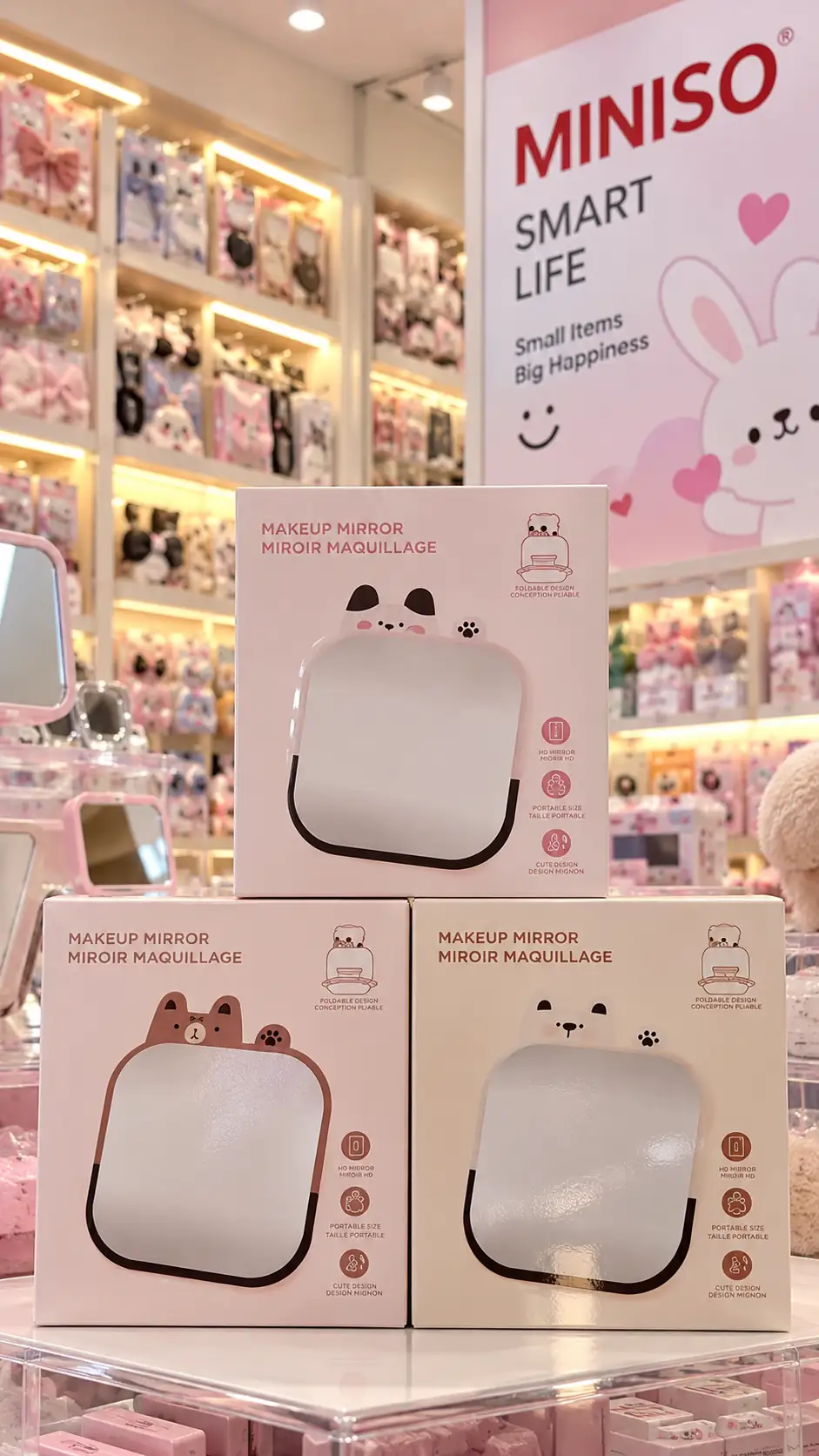 Miniso Lisanslı Mini Metal Masaüstü Makyaj Aynası – Katlanabilir El Sallayan Hayvan