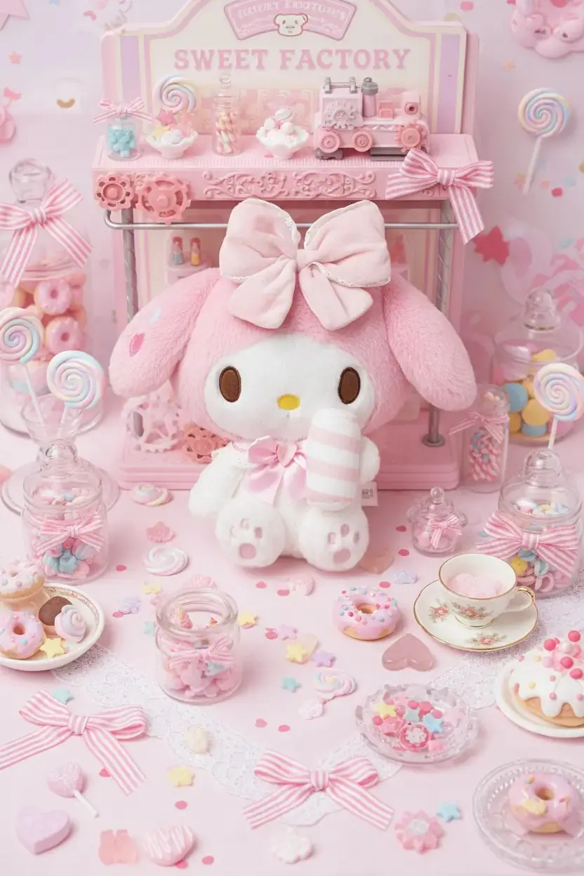 Sanrio Lisanslı My Melody Tatlı Fabrikası Peluş Oyuncak – Oturan 28 Cm