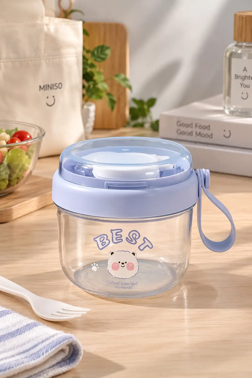 Miniso Lisanslı Çizgi Karakterli Salata Kasesi 650 mL Mavi Kap