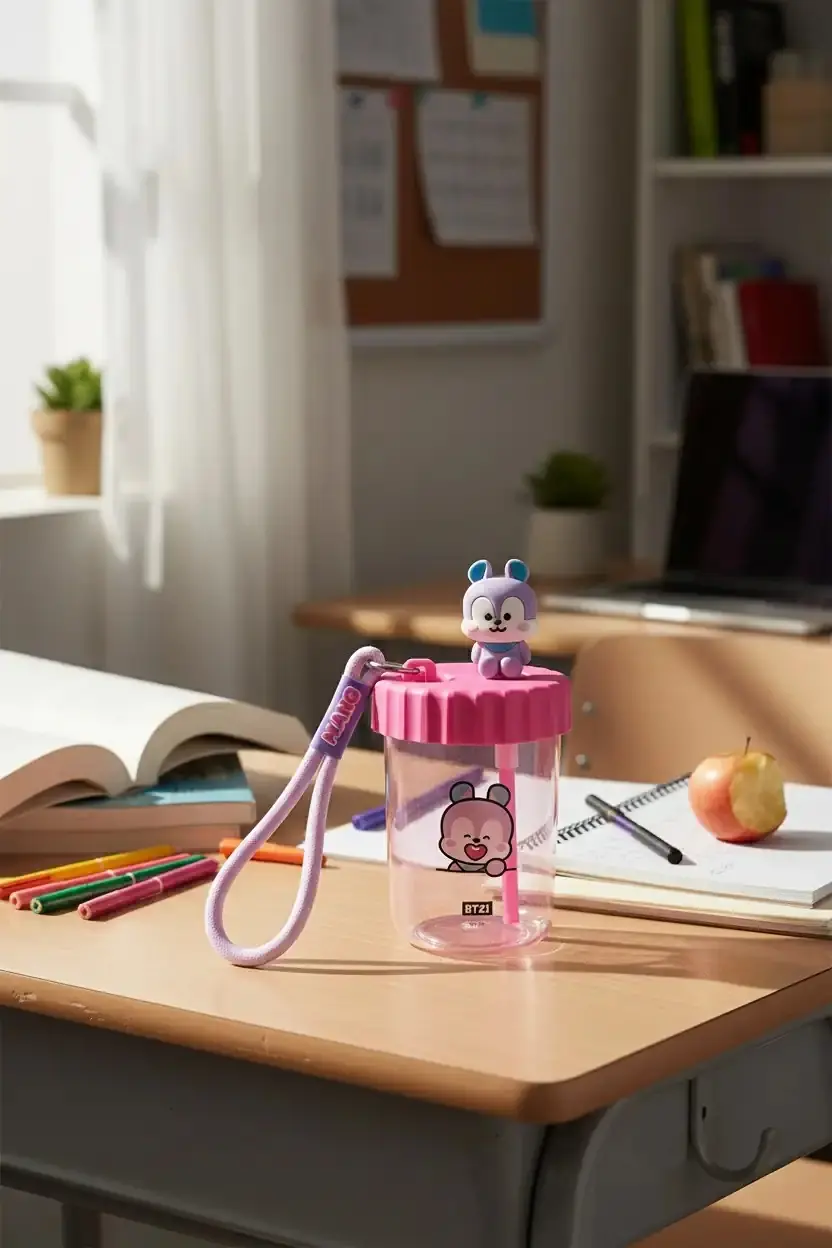 BT21 Lisanslı Süslemeli ve Askılı Plastik Şişe (520mL) - Mang