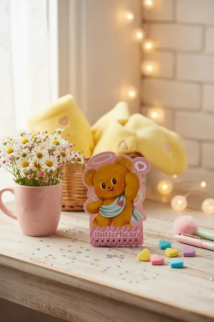 Miniso Lisanslı Butterbear Serisi Figürlü Spiralli Defter Masa Üstü Dekoratif 13.7 Cm