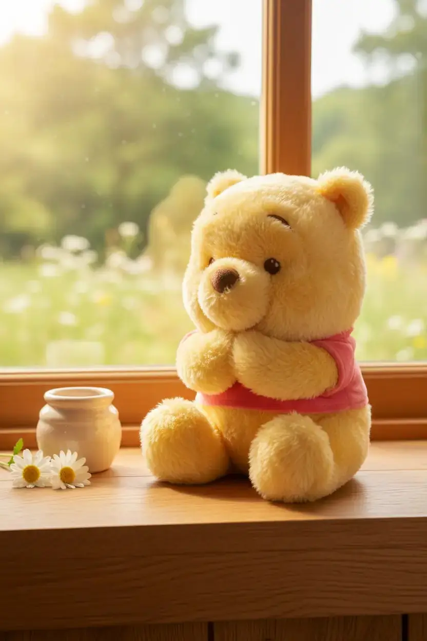 Disney Lisanslı Winnie the Pooh Koleksiyonu 25 cm Kokulu Oturan Pooh Peluş Oyuncak – Pembe Tişörtlü Model